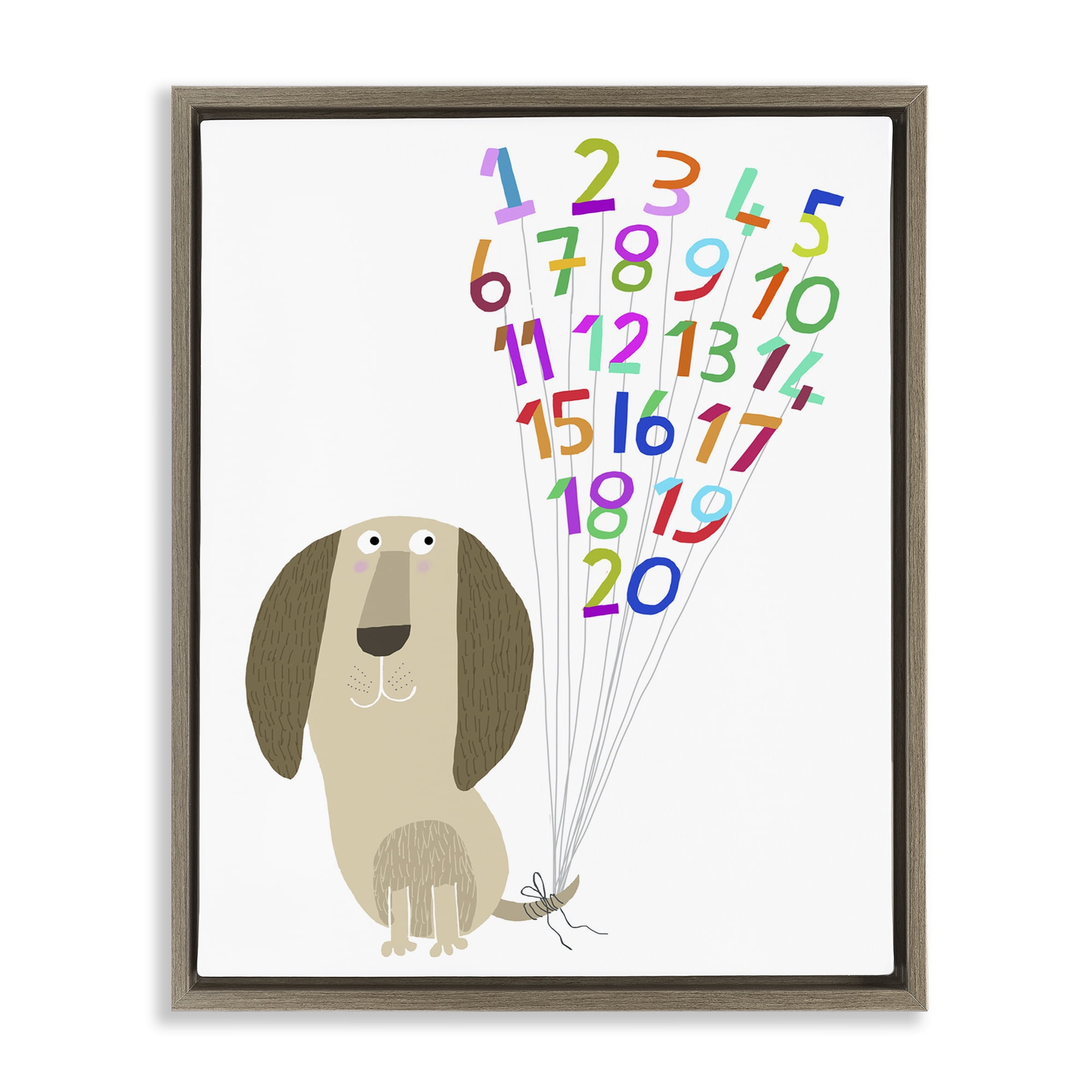Stupell Industries Dog & Number Balloons Animals & Insects Painting Brown Floater Framed Art Print Wall Art, 25 x 31
