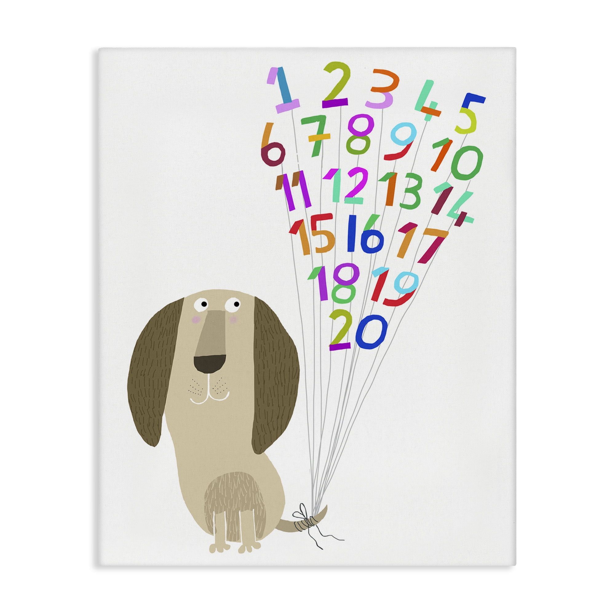 Stupell Industries Dog & Number Balloons Animals & Insects Painting Gallery Wrapped Canvas Art Print Wall Art, 36 x 48