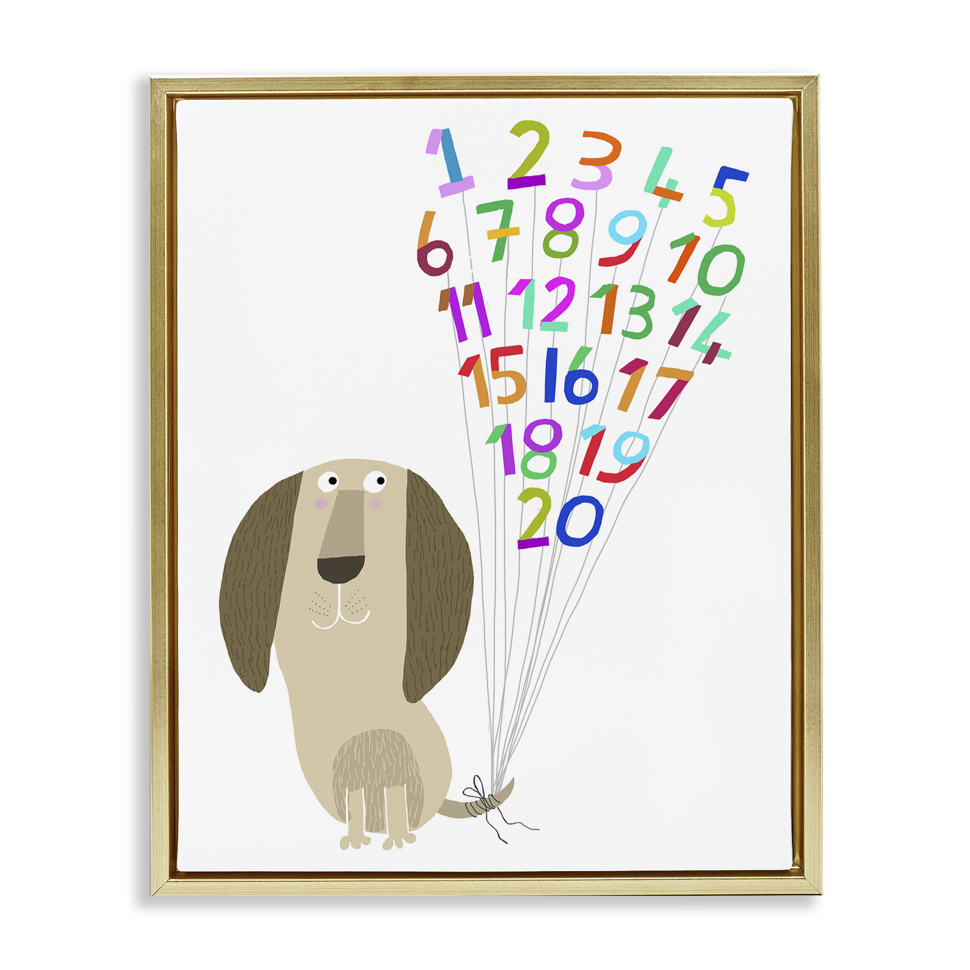 Stupell Industries Dog & Number Balloons Animals & Insects Painting Gold Floater Framed Art Print Wall Art, 17 x 21