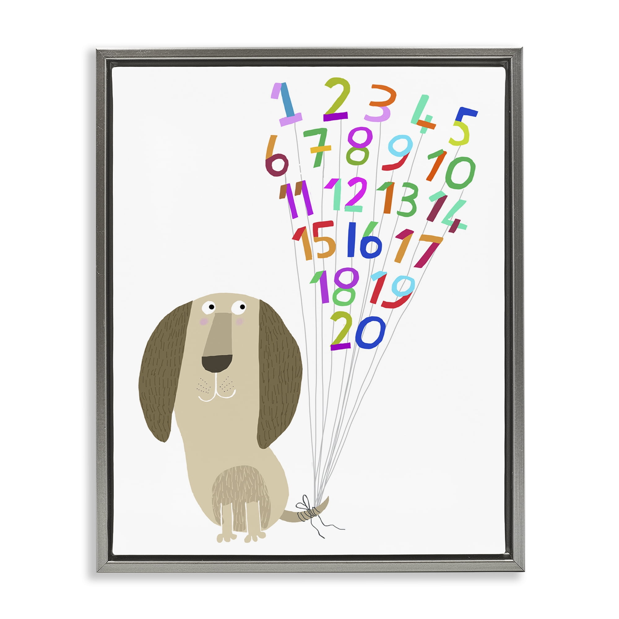 Stupell Industries Dog & Number Balloons Animals & Insects Painting Gray Floater Framed Art Print Wall Art, 25 x 31