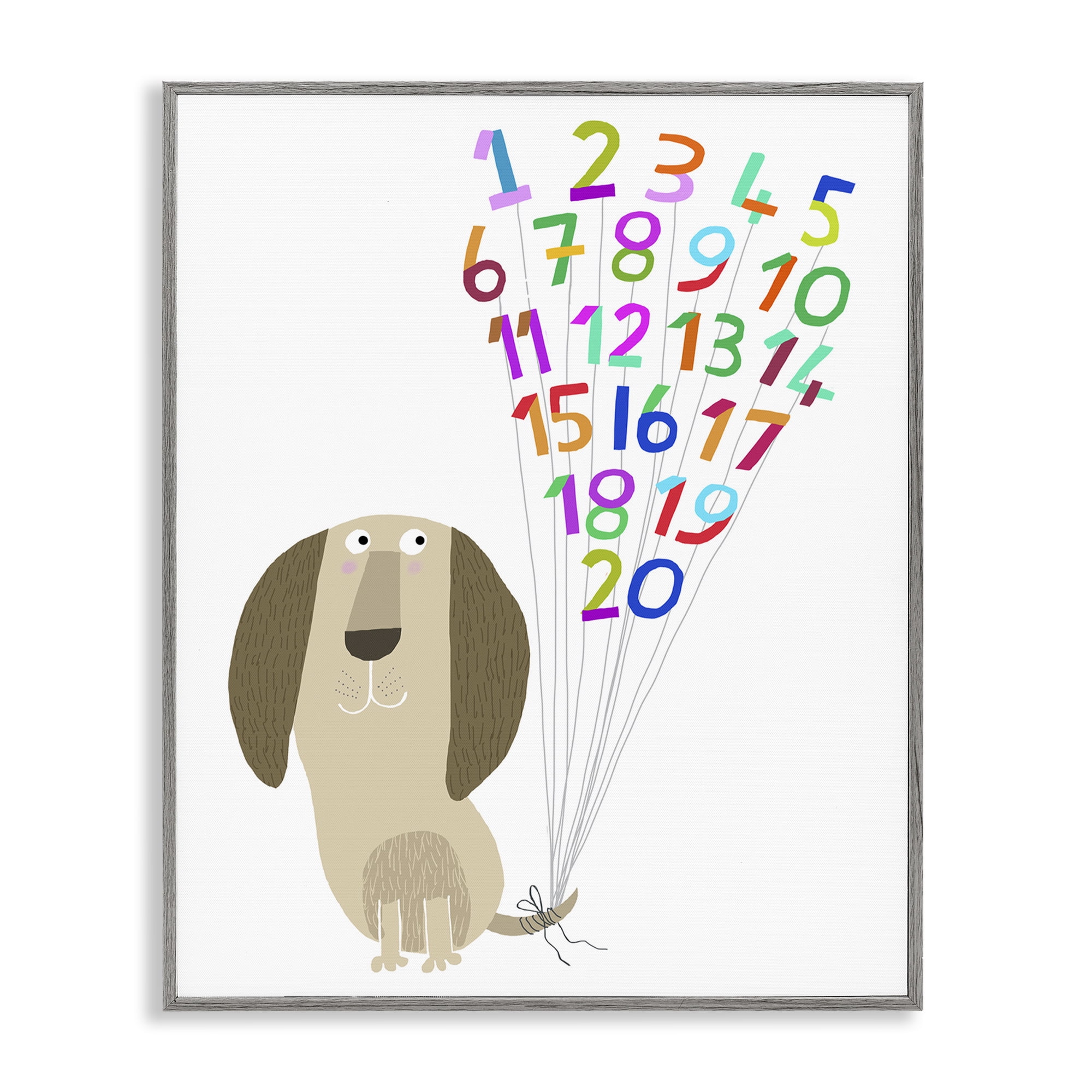 Stupell Industries Dog & Number Balloons Animals & Insects Painting Gray Framed Art Print Wall Art, 24 x 30