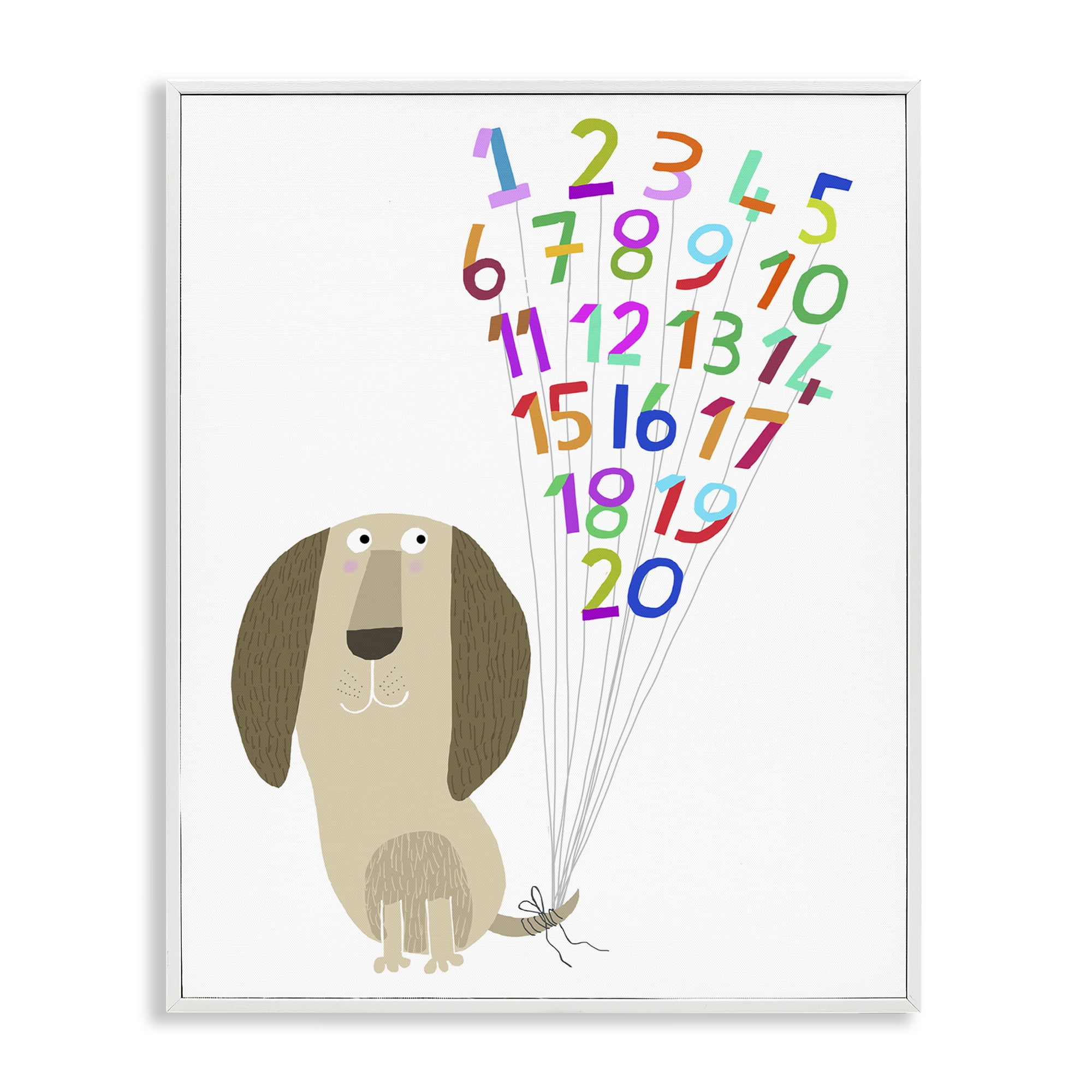Stupell Industries Dog & Number Balloons Animals & Insects Painting White Framed Art Print Wall Art, 11 x 14
