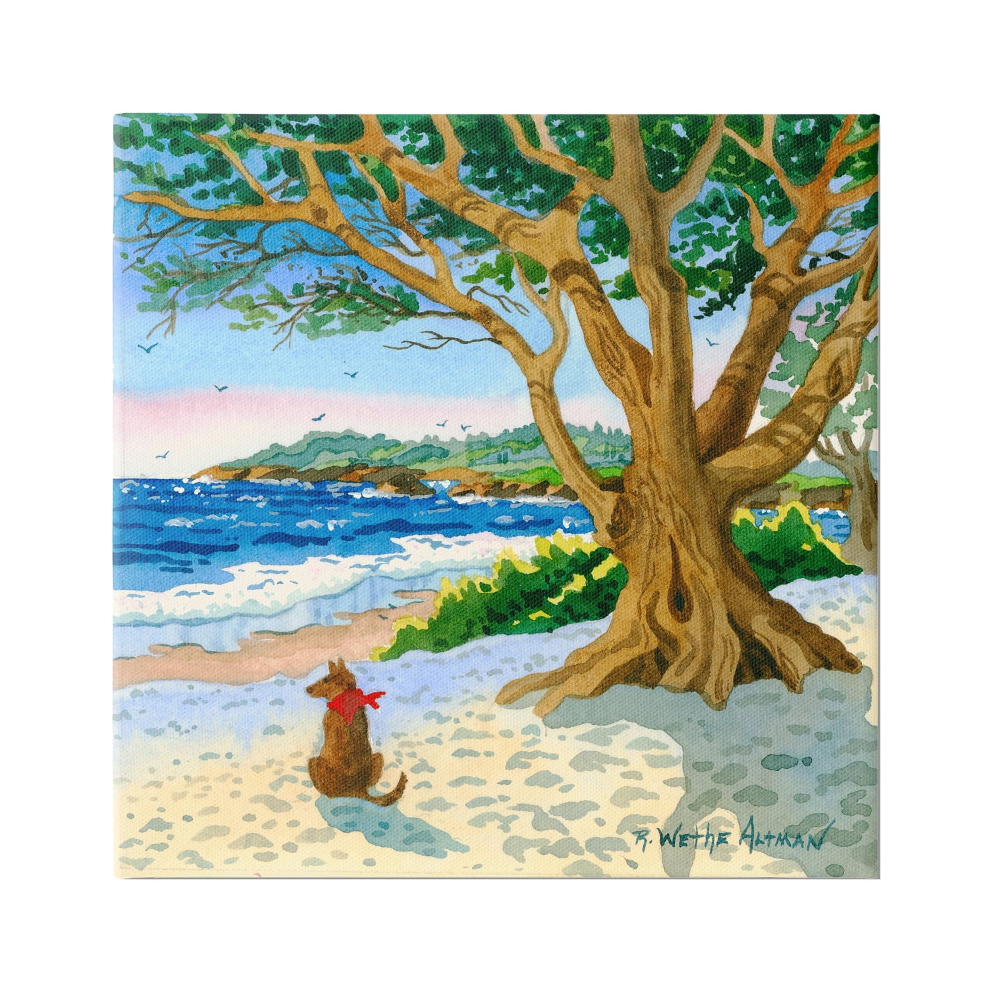Stupell Industries Dog On Beach Painting Nature Painting Gallery Wrapped Canvas Print Wall Art, 36 x 36