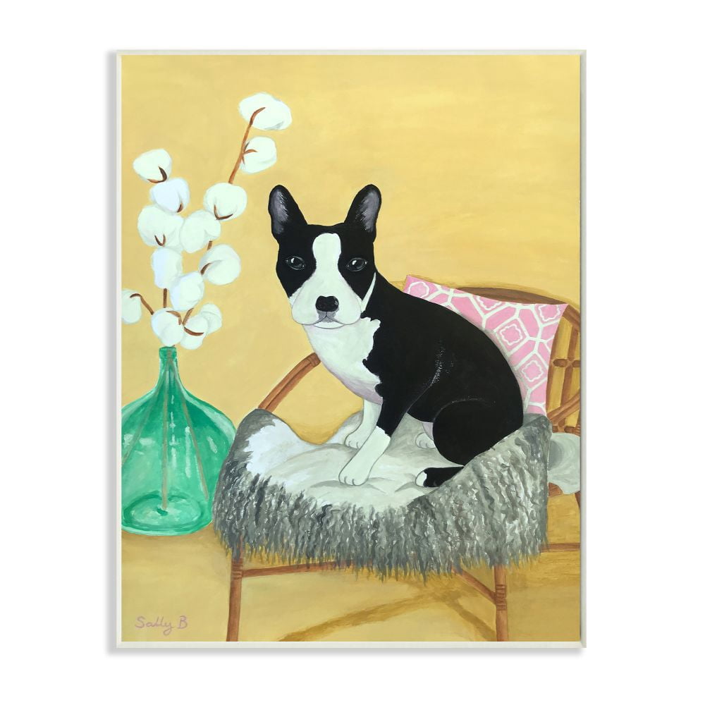 Stupell Industries Dog On Chair Yellow Green Pet Painting Wall Plaque by Sally B