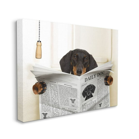 Stupell Industries Dog On Toilet Newspaper Funny Animal Pet Design Canvas Wall Art by In House