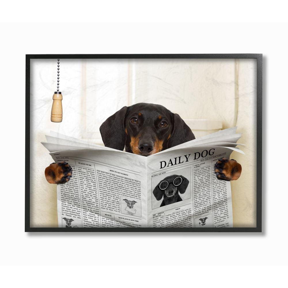Stupell Industries Dog On Toilet Newspaper Funny Animal Pet Design Photography Black Framed Art Print Wall Art, 24x30, by In House