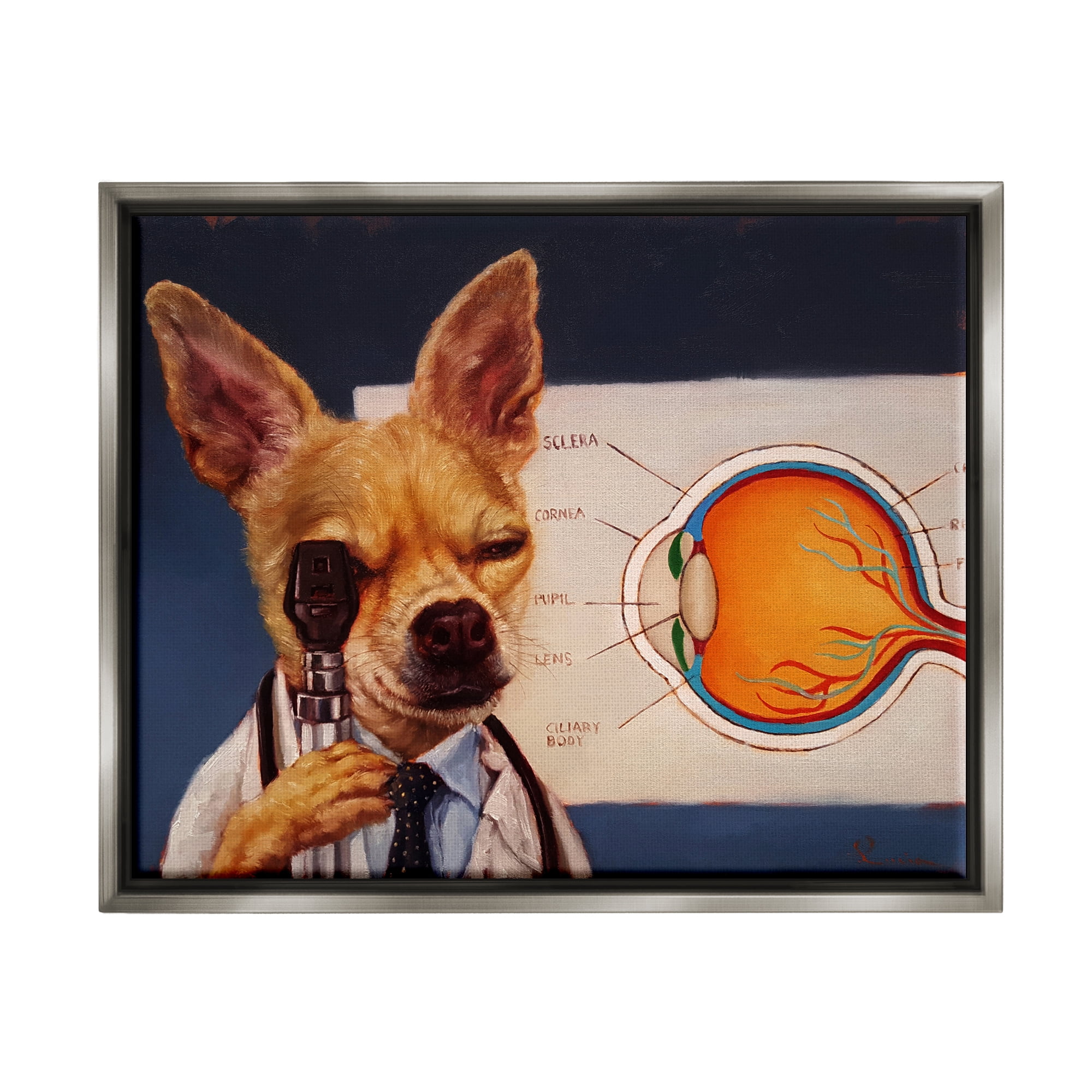 Stupell Industries Dog Optometrist Funny Animal Animals & Insects Painting Gray Floater Framed Art Print Wall Art