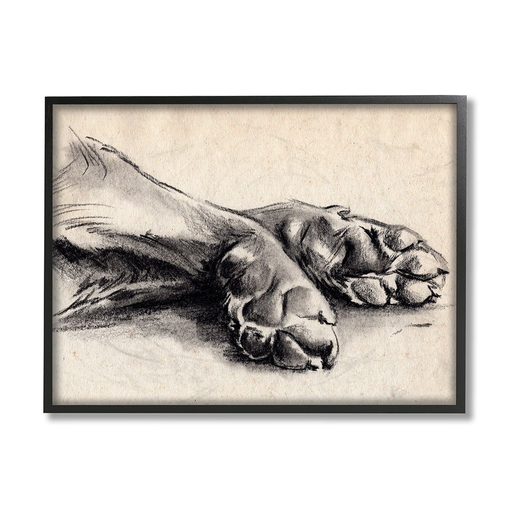 Stupell Industries Dog Paw Charcoal Design Minimal Tan Black Black Framed by Jennifer Paxton Parker