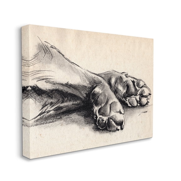 Stupell Industries Dog Paw Charcoal Design Minimal Tan Black Canvas Wall Art by Jennifer Paxton Parker