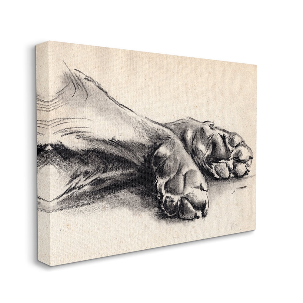 Stupell Industries Dog Paw Charcoal Design Minimal Tan Black Canvas Wall Art by Jennifer Paxton Parker