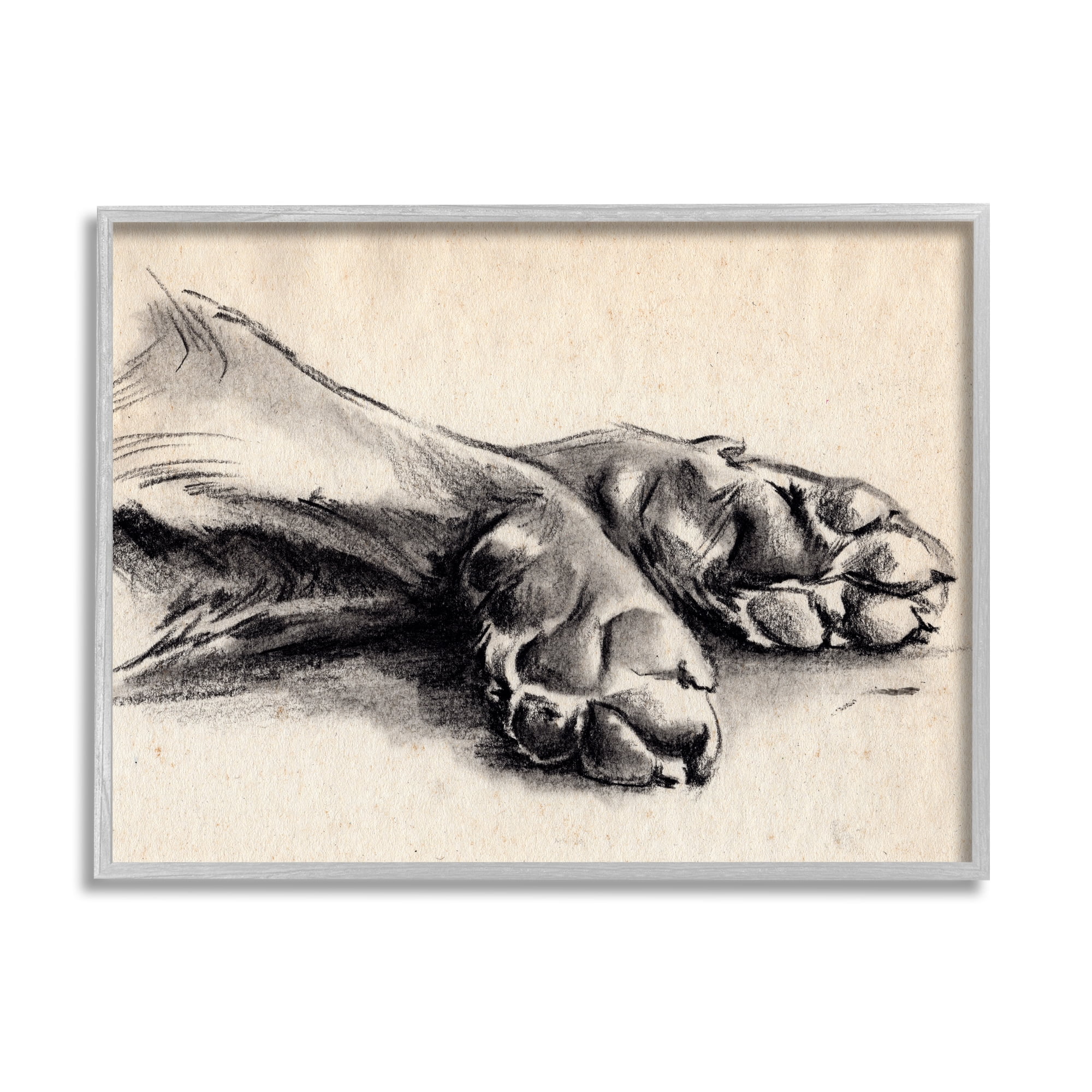 Stupell Industries Dog Paw Charcoal Design Minimal Tan Black Drawing Print Framed Art Print Wall Art, 30x24, By Jennifer Paxton Parker