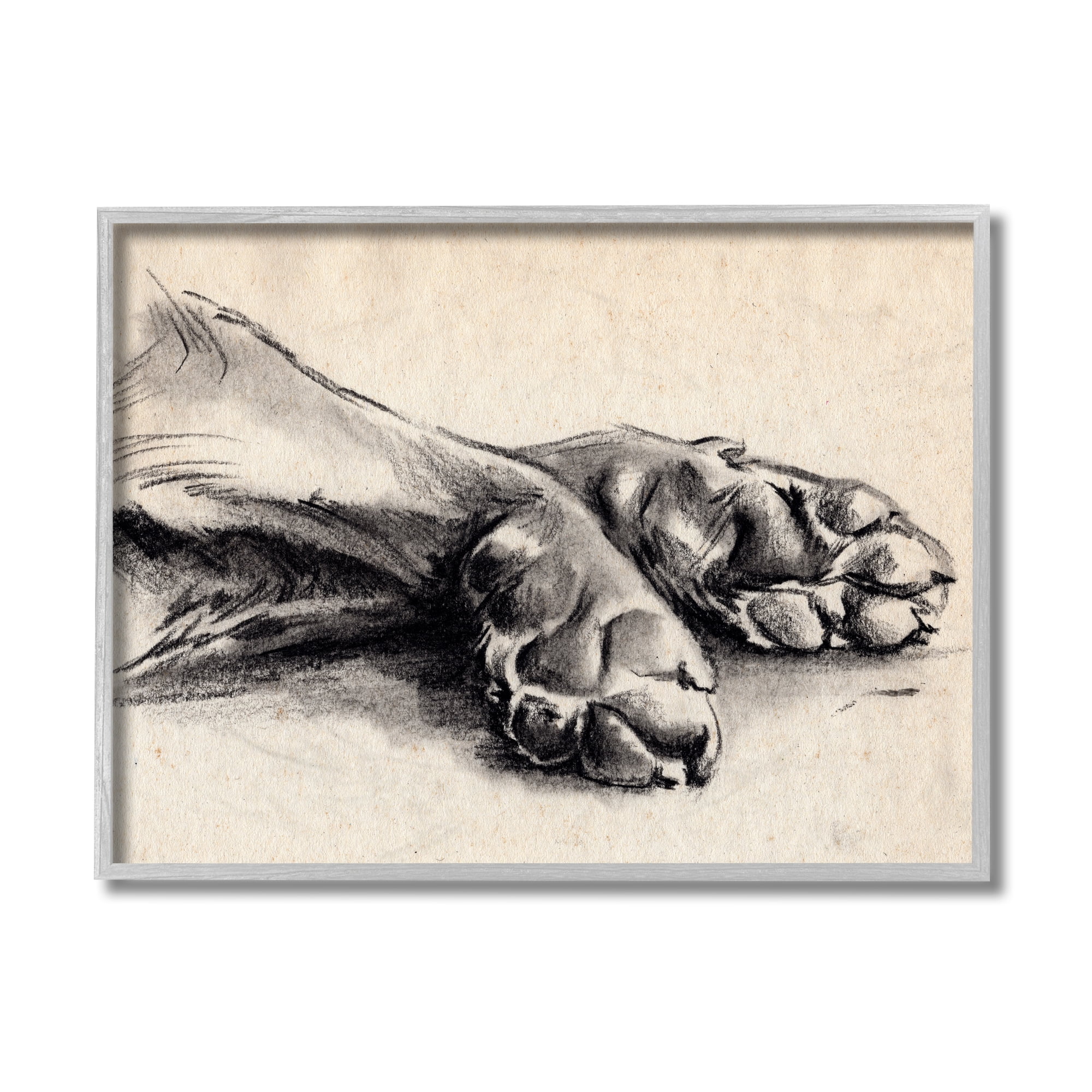 Stupell Industries Dog Paw Charcoal Design Minimal Tan Black Gray Framed by Jennifer Paxton Parker