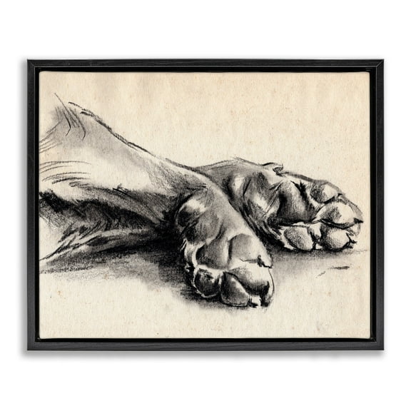Stupell Industries Dog Paw Charcoal Design Minimal Tan Black Jet Black Framed Floating Canvas Wall Art, 16x20, by Jennifer Paxton Parker