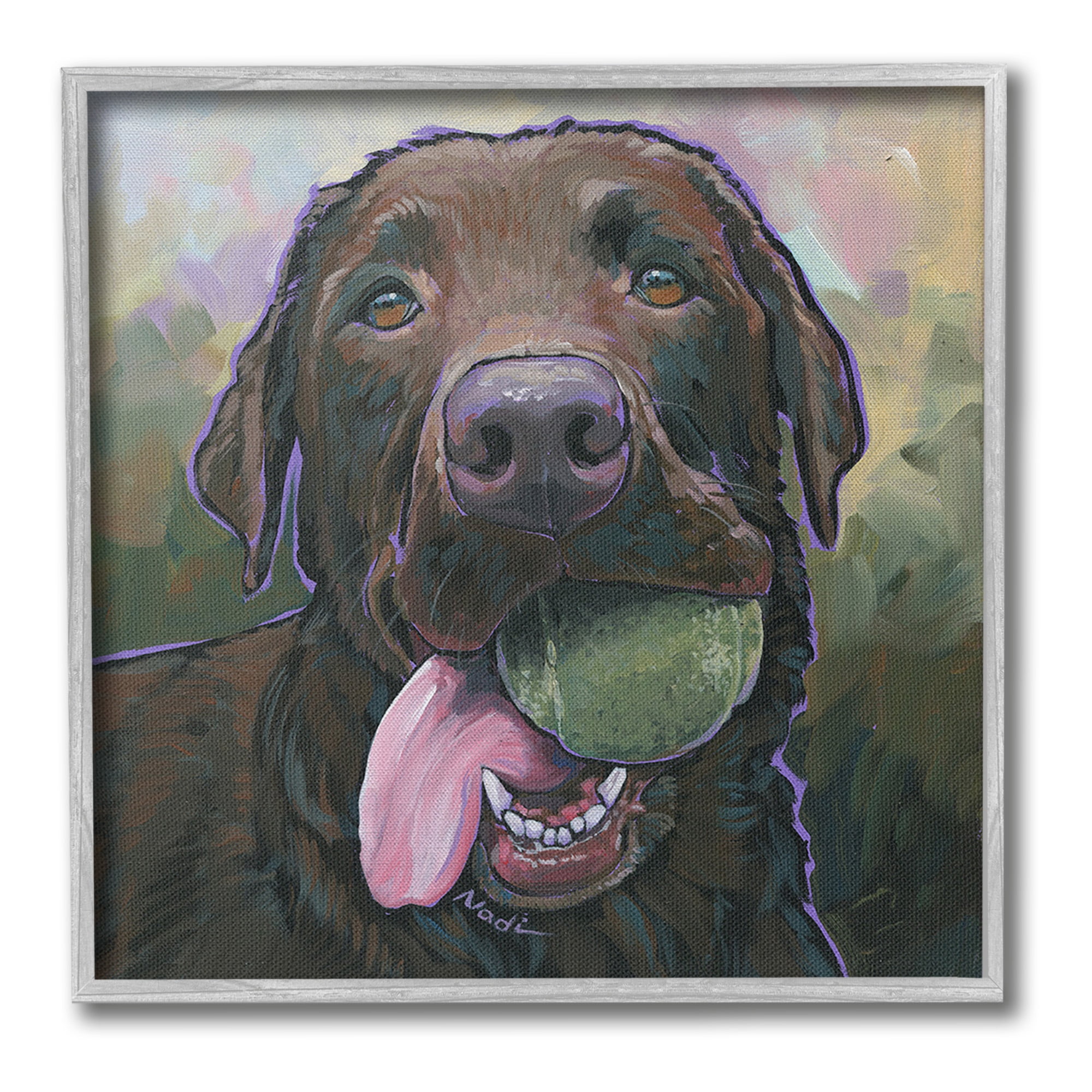Stupell Industries Dog Playing Ball Portrait Animals & Insects Painting Gray Framed Art Print Wall Art, 17 x 17