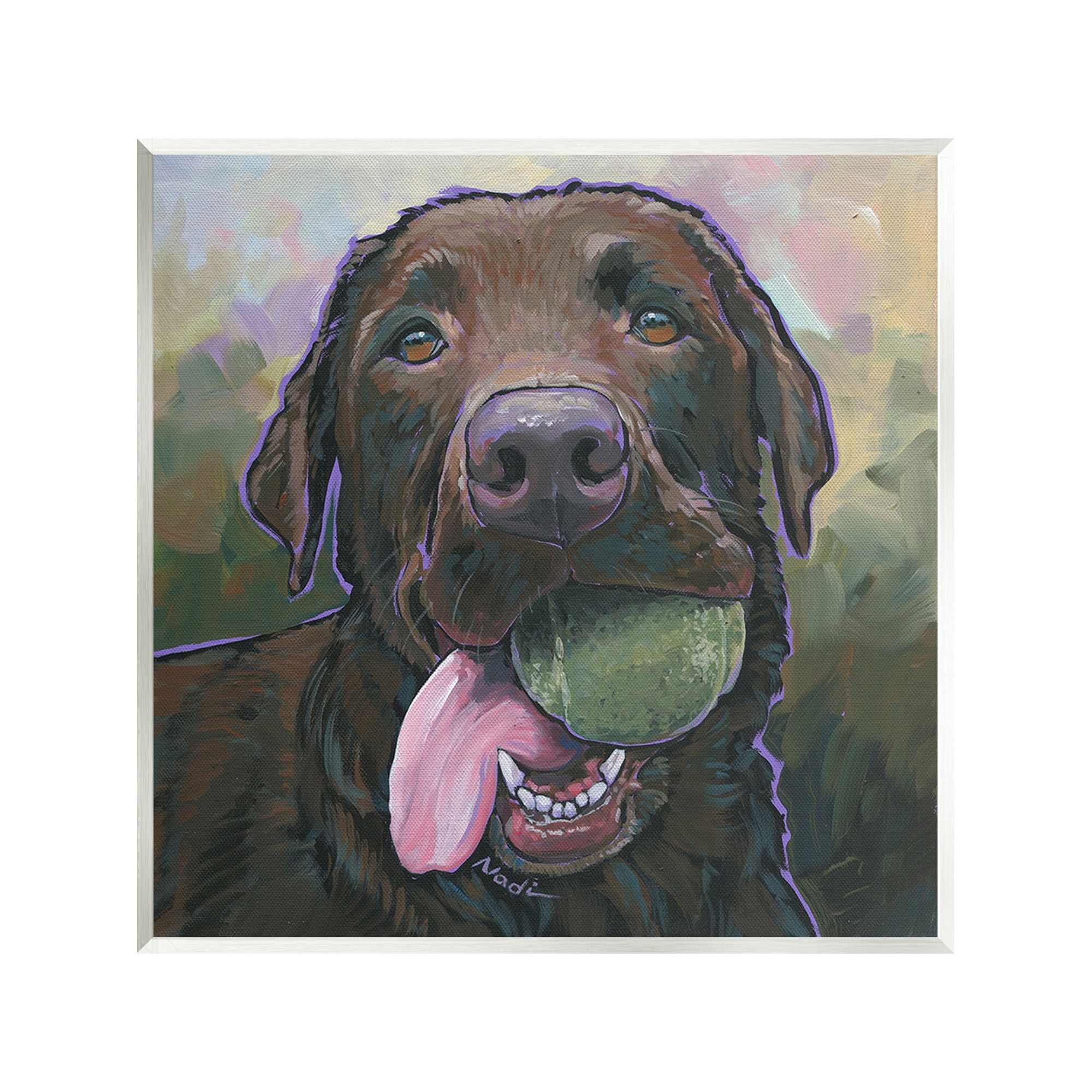 Stupell Industries Dog Playing Ball Portrait Animals & Insects Painting Unframed Art Print Wall Art, 12 x 12