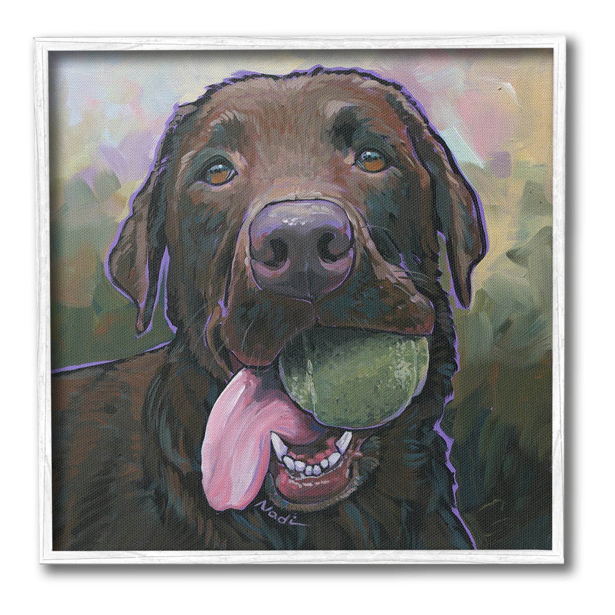 Stupell Industries Dog Playing Ball Portrait Animals & Insects Painting White Framed Art Print Wall Art, 24 x 24