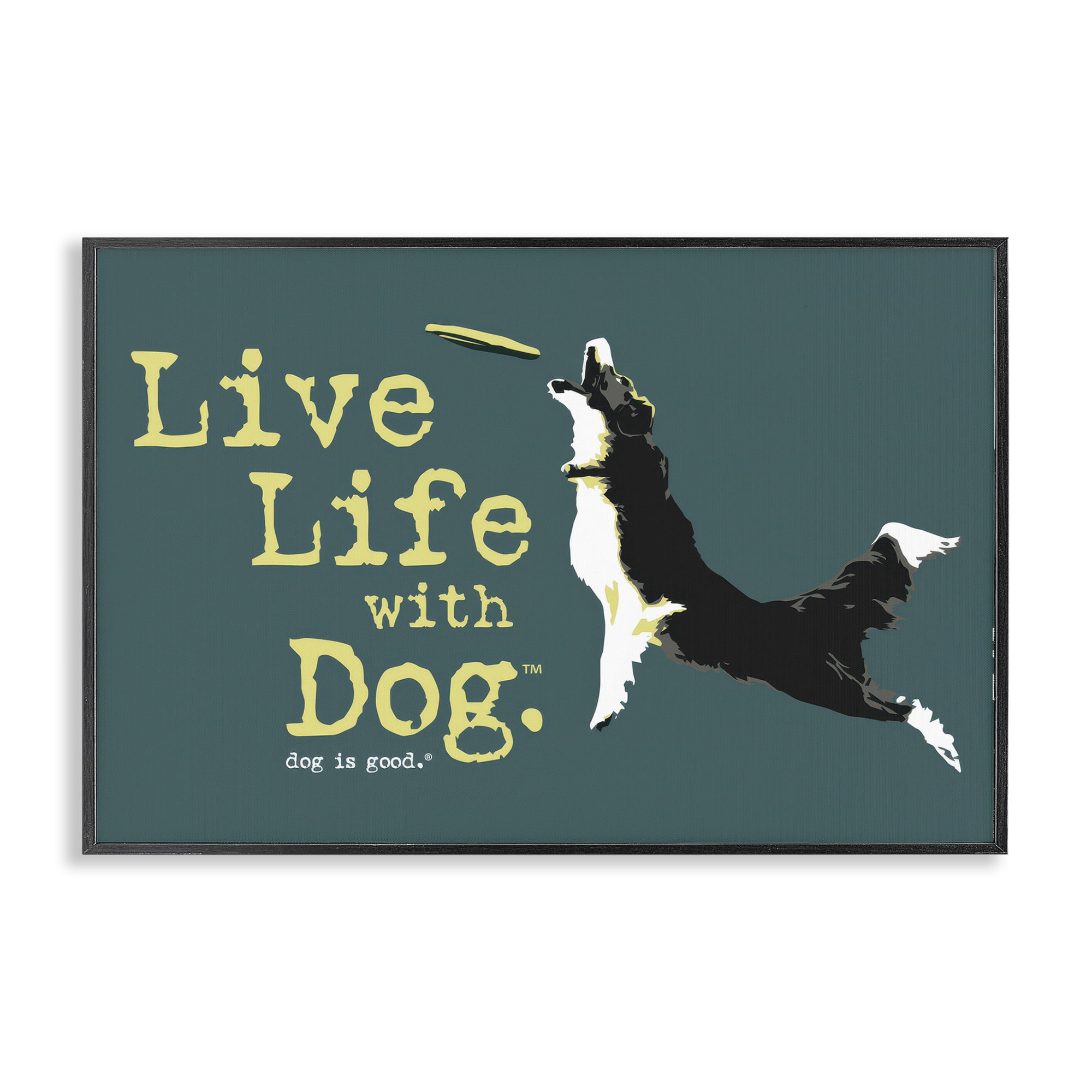 Stupell Industries Dog Playing Fetch Phrase Animals Painting Black Framed Art Print Wall Art, 18 x 12