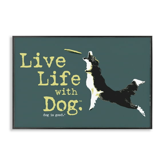 Stupell Industries Dog Playing Fetch Phrase Animals Painting Black Framed Art Print Wall Art, 18 x 12