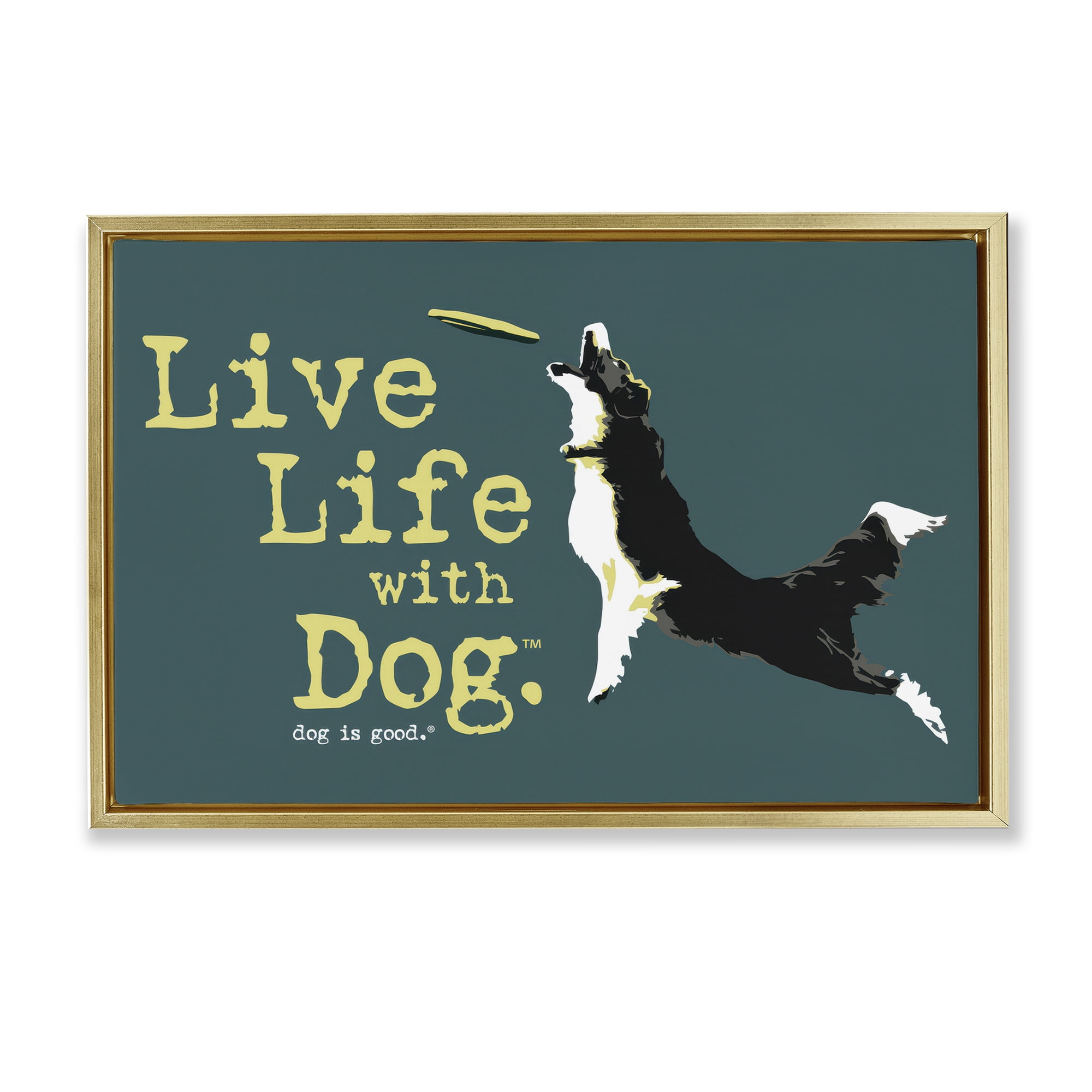 Stupell Industries Dog Playing Fetch Phrase Animals Painting Gold Floater Framed Canvas Art Print Wall Art, 25 x 17