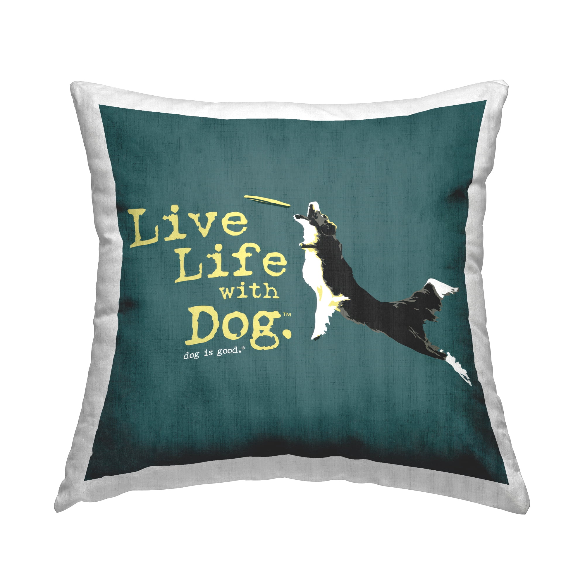 Stupell Industries Dog Playing Fetch Phrase Decorative Printed Throw Pillow Design by Dog Is Good.