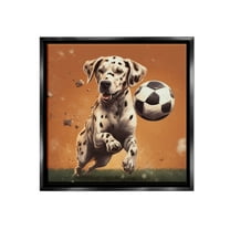 Stupell Industries Dog Playing Soccer Animals & Insects Painting Black Floater Framed Canvas Art Print Wall Art, 18 x 18