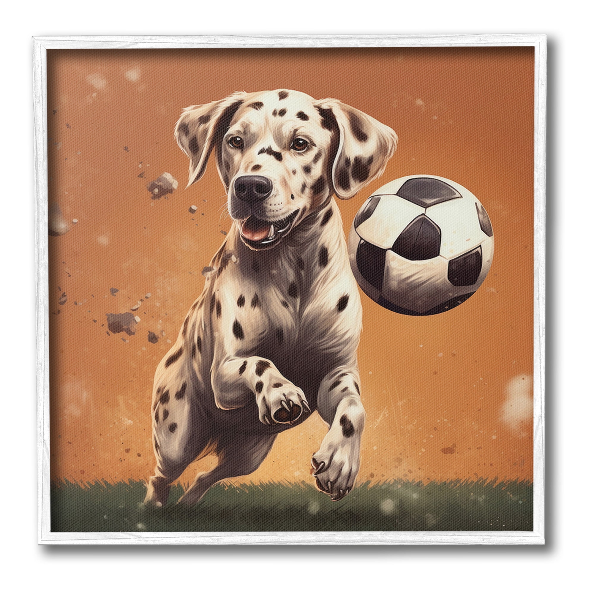 Stupell Industries Dog Playing Soccer Animals & Insects Painting White Framed Art Print Wall Art, 12 x 12