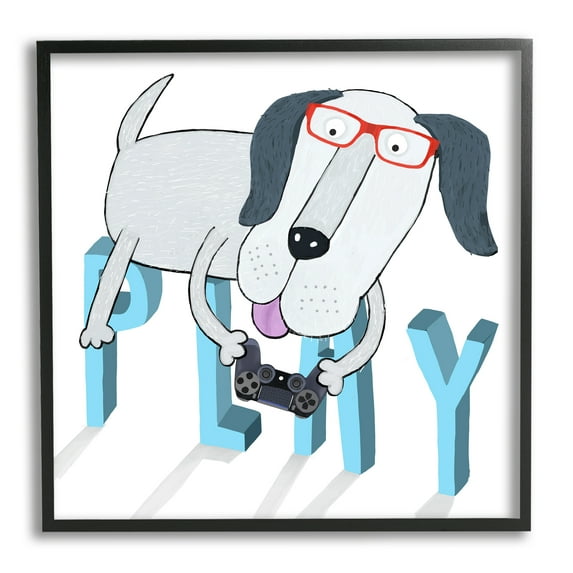 Stupell Industries Dog Playing Video Games Animals & Insects Painting Black Framed Art Print Wall Art, 17 x 17