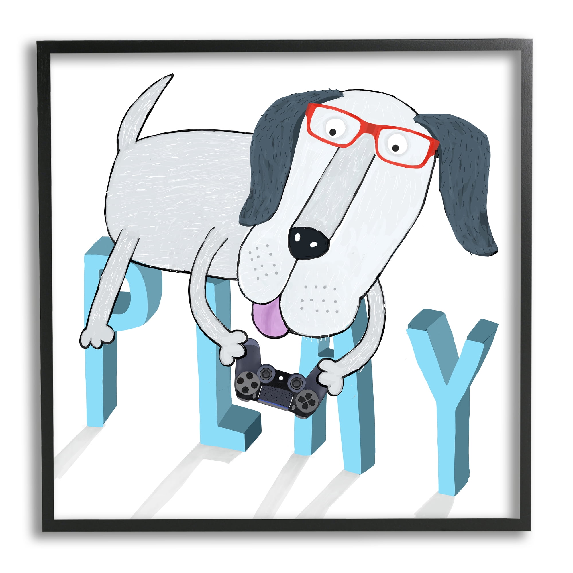 Stupell Industries Dog Playing Video Games Animals & Insects Painting Black Framed Art Print Wall Art, 24 x 24