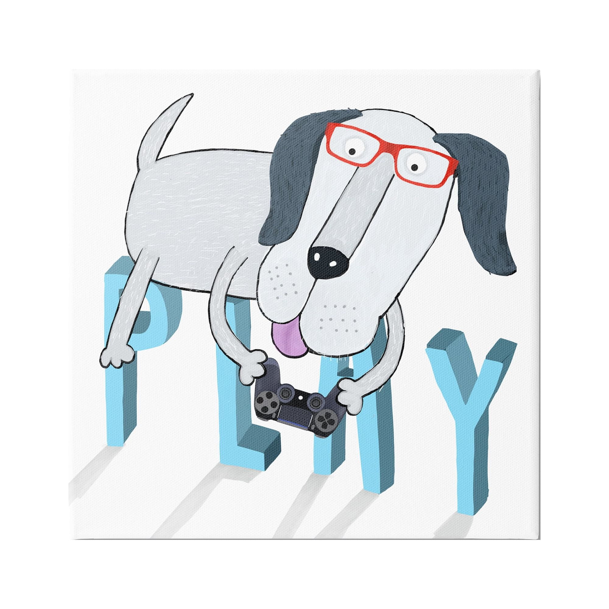 Stupell Industries Dog Playing Video Games Animals & Insects Painting Gallery Wrapped Canvas Print Wall Art, 30 x 30