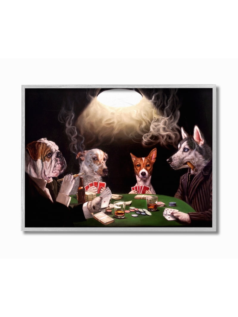 Stupell Industries Dog Poker Funny Pet Painting Framed Wall Art by
