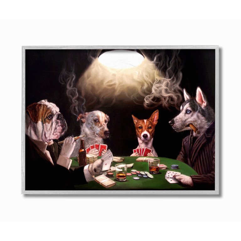 Stupell Industries Dog Poker Funny Pet Painting Framed Wall Art by