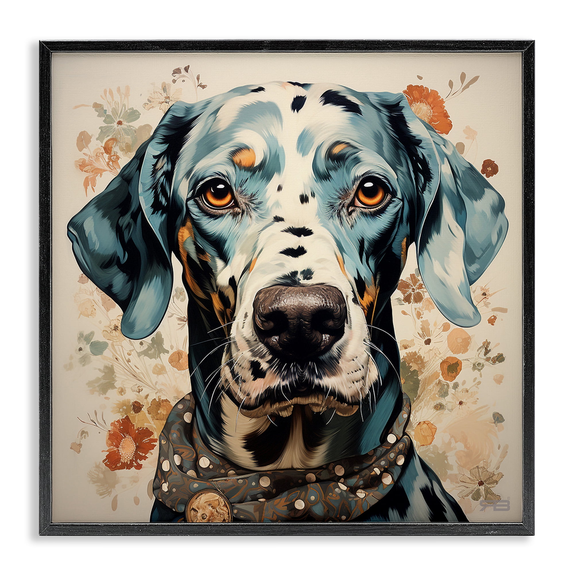Stupell Industries Dog Portrait with Paint Splatter Animals & Insects Painting Black Framed Art Print Wall Art, 17 x 17