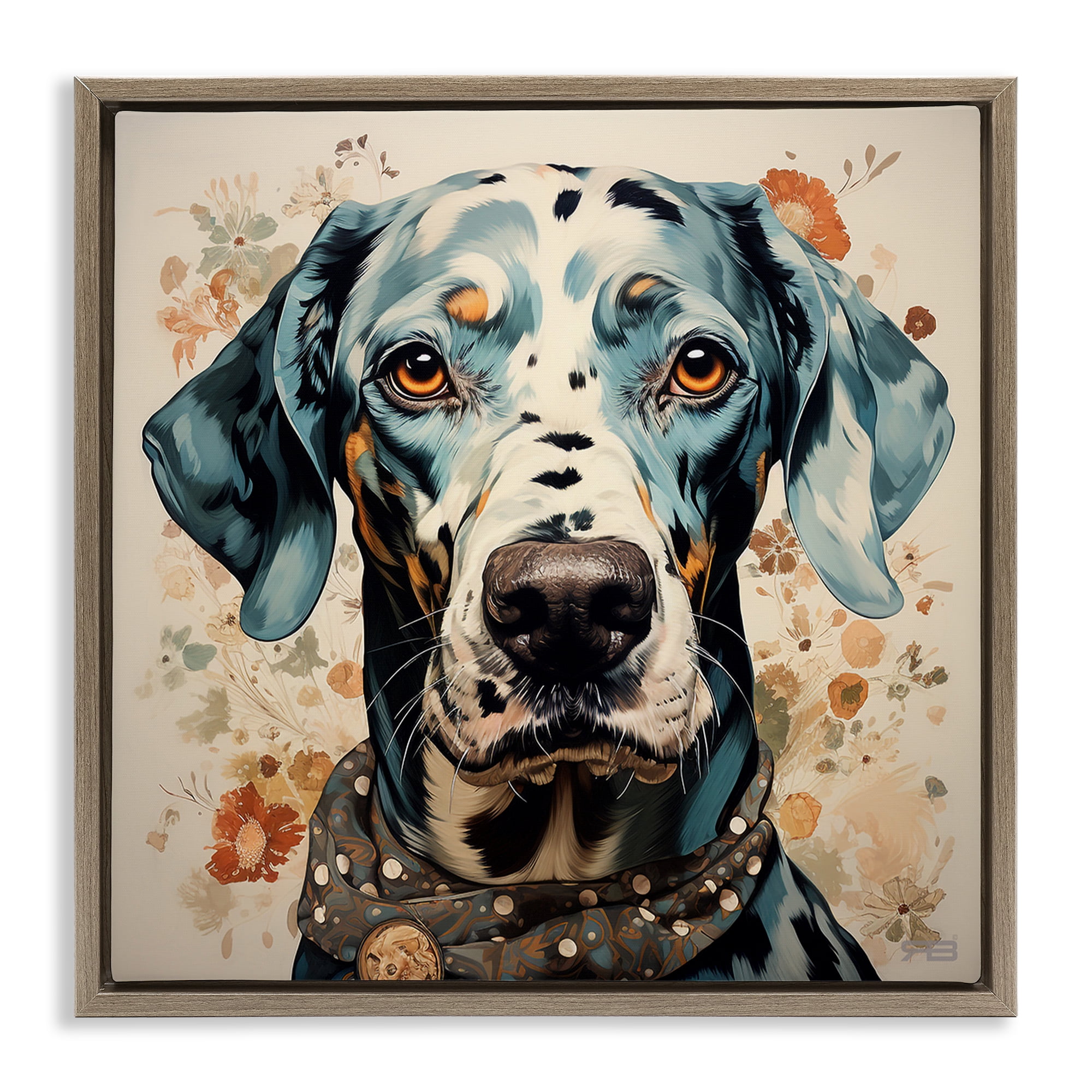 Stupell Industries Dog Portrait with Paint Splatter Animals & Insects Painting Brown Floater Framed Canvas Art Print Wall Art, 18 x 18