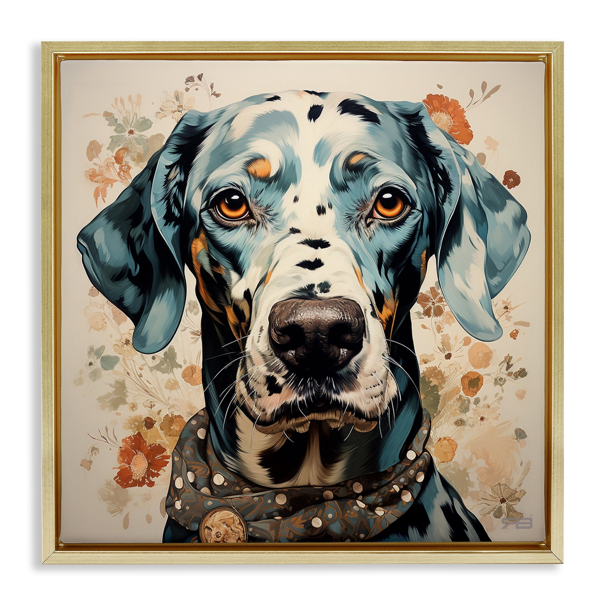 Stupell Industries Dog Portrait with Paint Splatter Animals & Insects Painting Gold Floater Framed Canvas Art Print Wall Art, 25 x 25