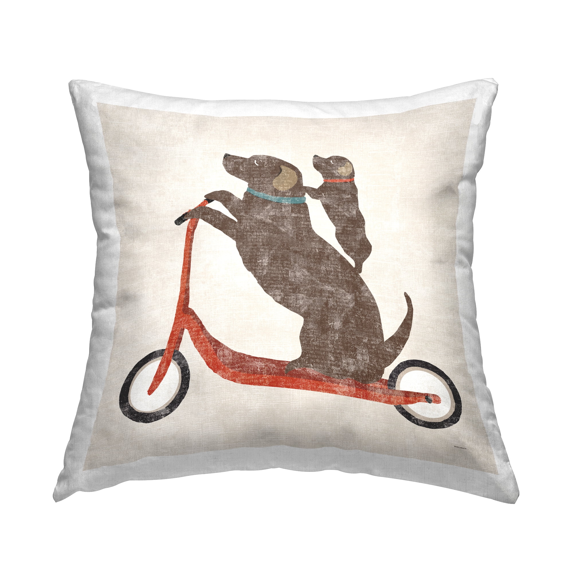 Stupell Industries Dog & Puppy Riding Scooter Square Decorative Printed Throw Pillow, 18 x 18