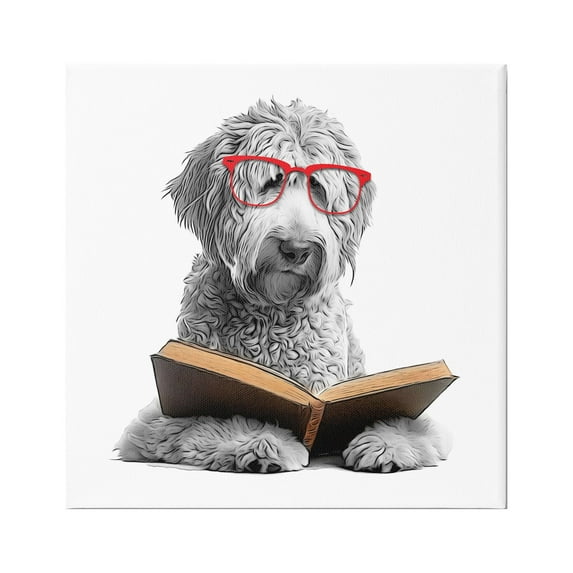 Stupell Industries Dog Reading Book Animals & Insects Painting Gallery Wrapped Canvas Art Print Wall Art, 36 x 36