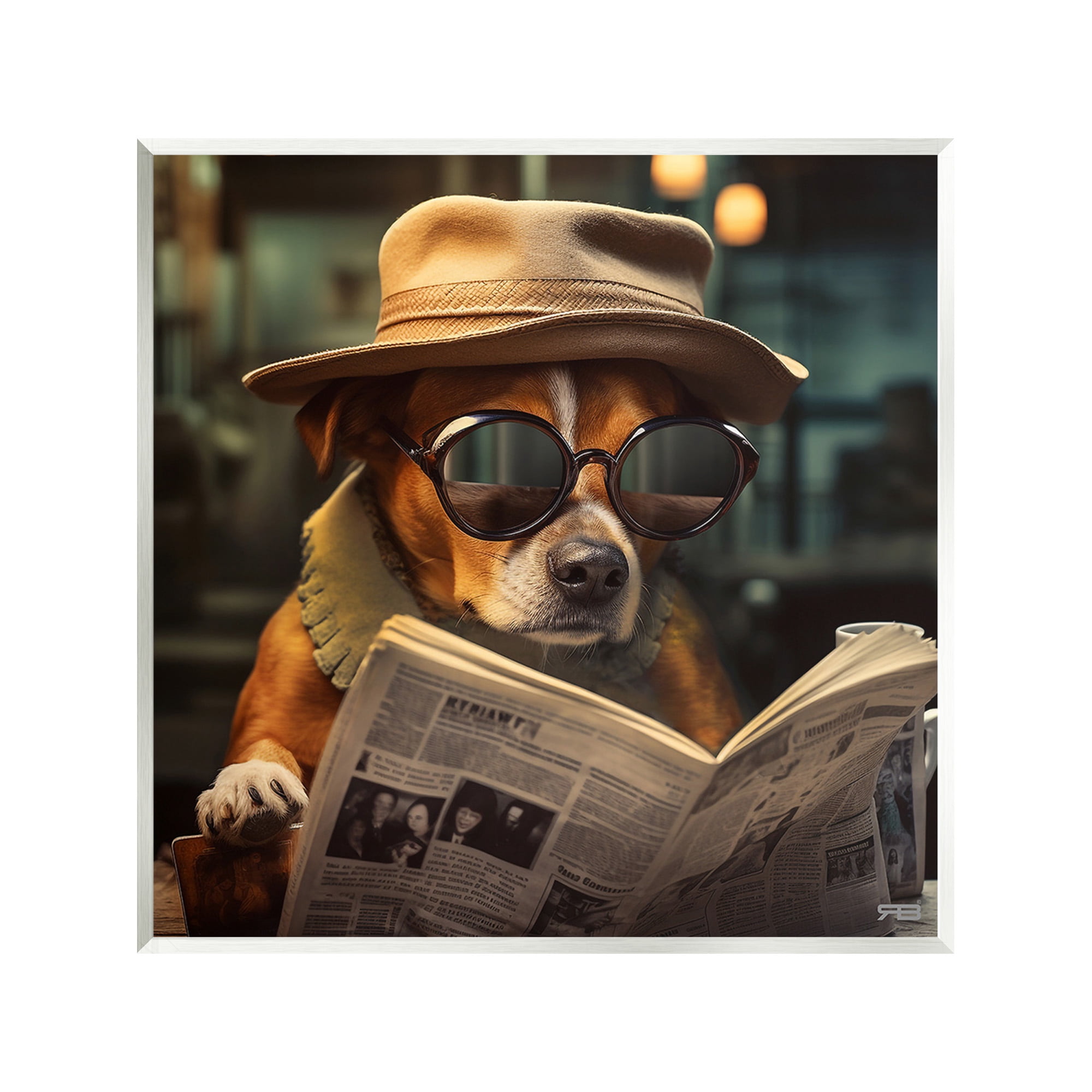 Stupell Industries Dog Reading Newspaper Animals & Insects Painting Unframed Art Print Wall Art, 12 x 12
