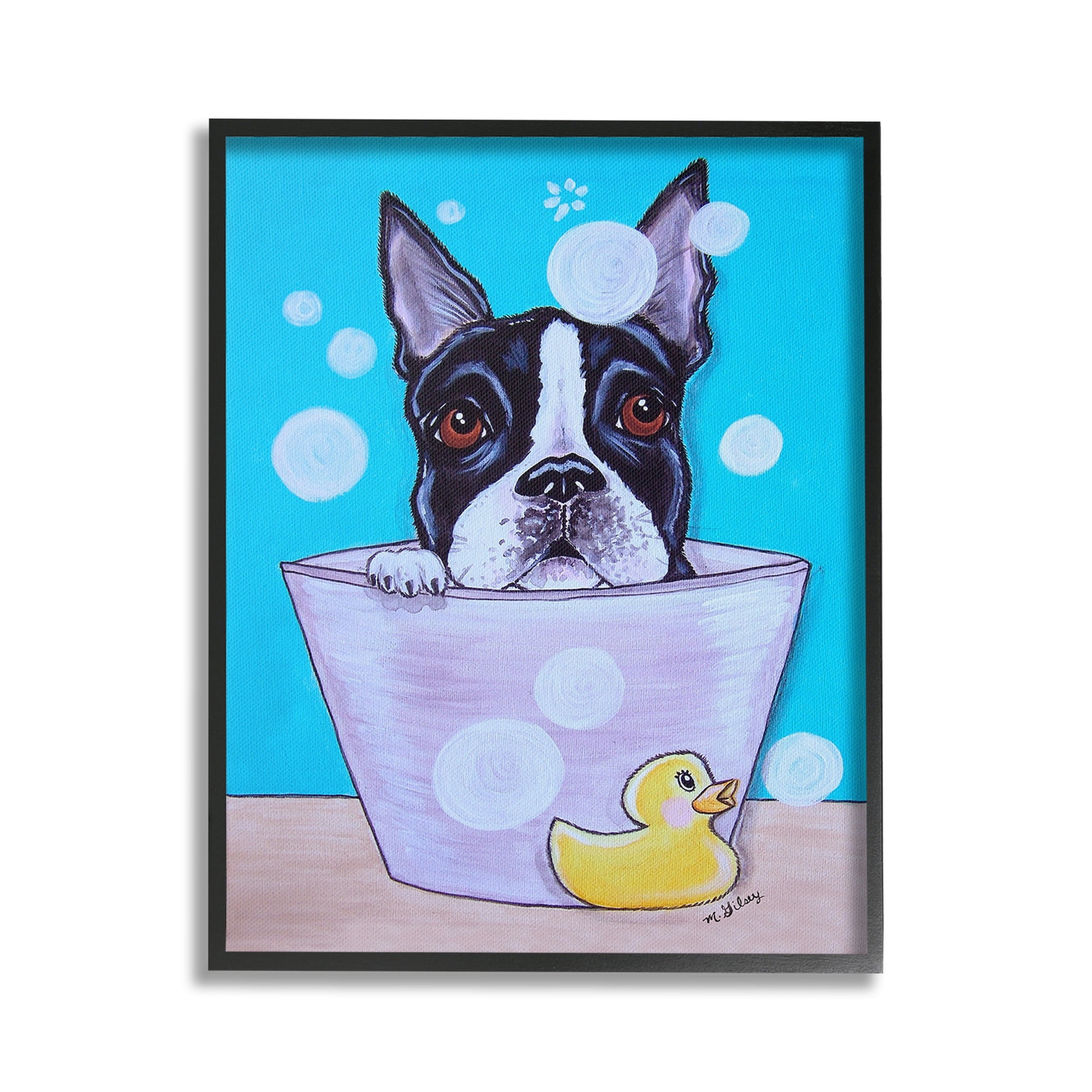 Stupell Industries Dog & Soap Bubbles Animals & Insects Painting Black Framed Art Print Wall Art, 16 x 20
