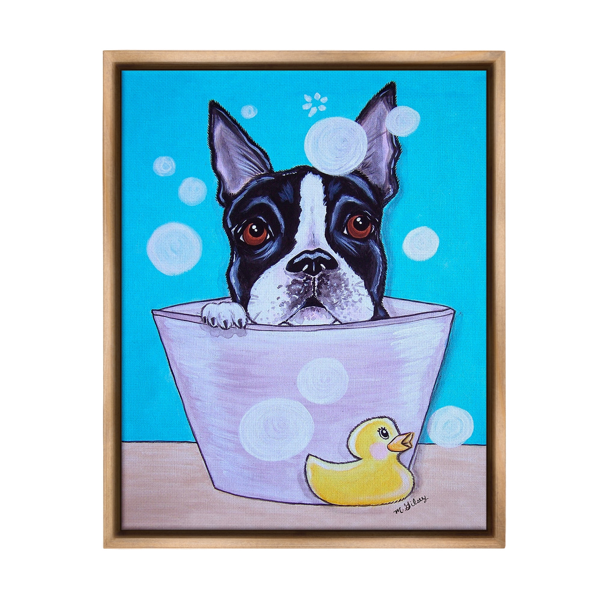 Stupell Industries Dog & Soap Bubbles Animals & Insects Painting Brown Floater Framed Canvas Art Print Wall Art, 25 x 31