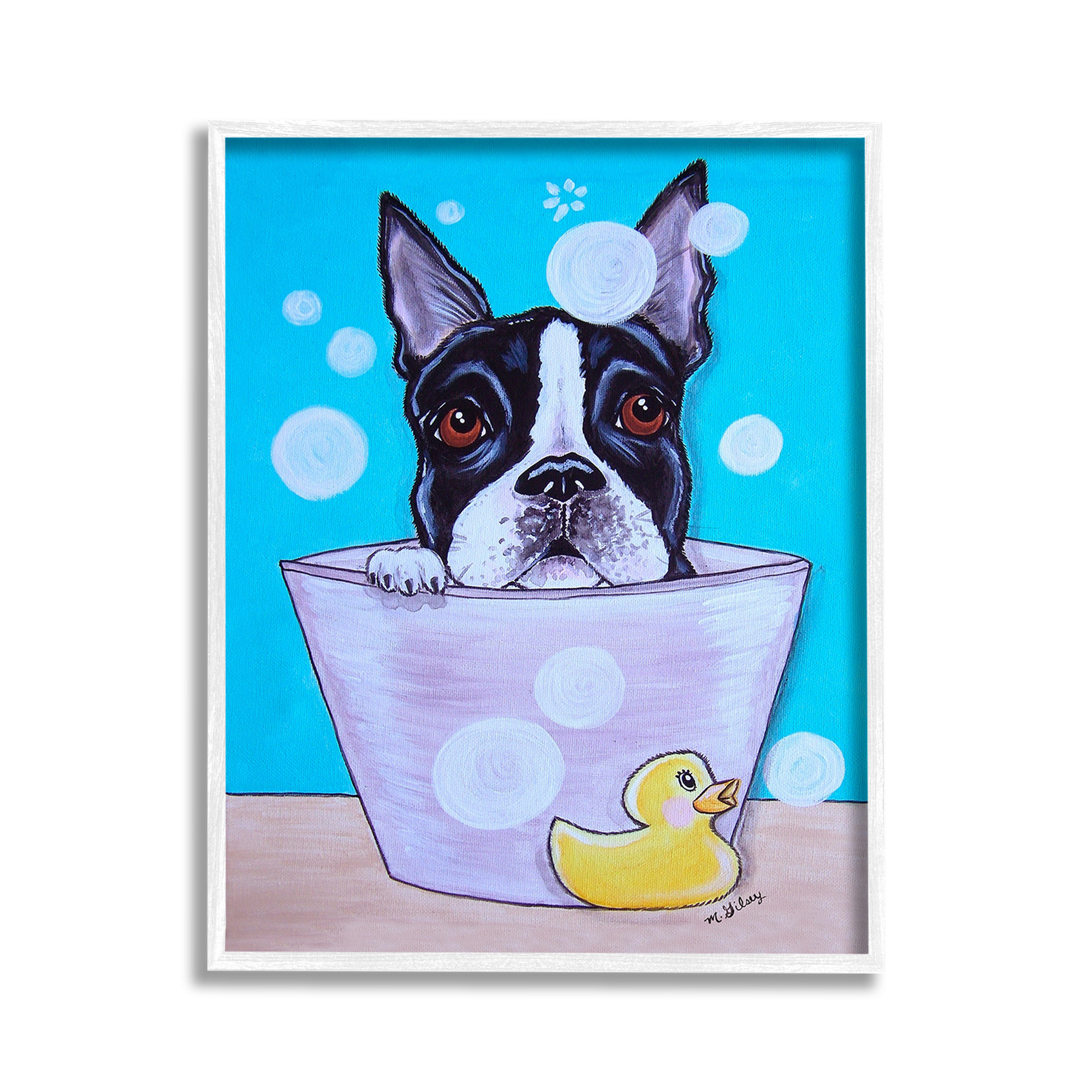 Stupell Industries Dog & Soap Bubbles Animals & Insects Painting White Framed Art Print Wall Art, 11 x 14