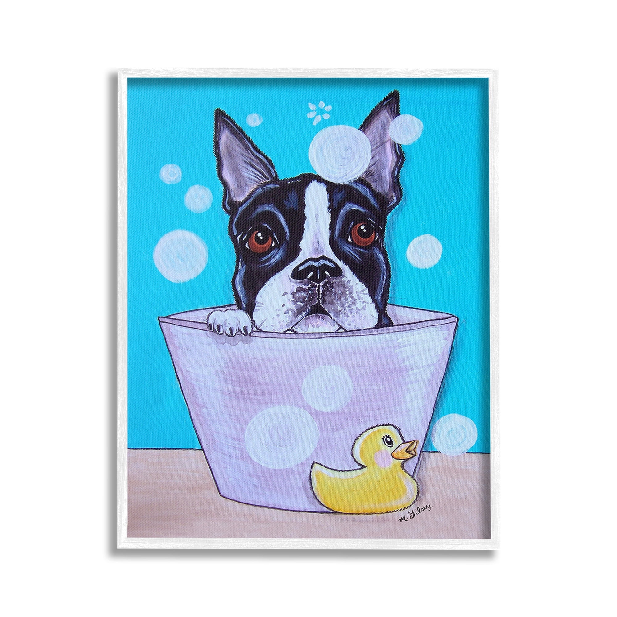 Stupell Industries Dog & Soap Bubbles Animals & Insects Painting White Framed Art Print Wall Art, 16 x 20