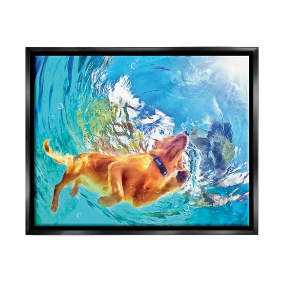 Stupell Industries Dog Swimming Underwater Animals & Insects Painting Black Floater Framed Art Print Wall Art, 21 x 17