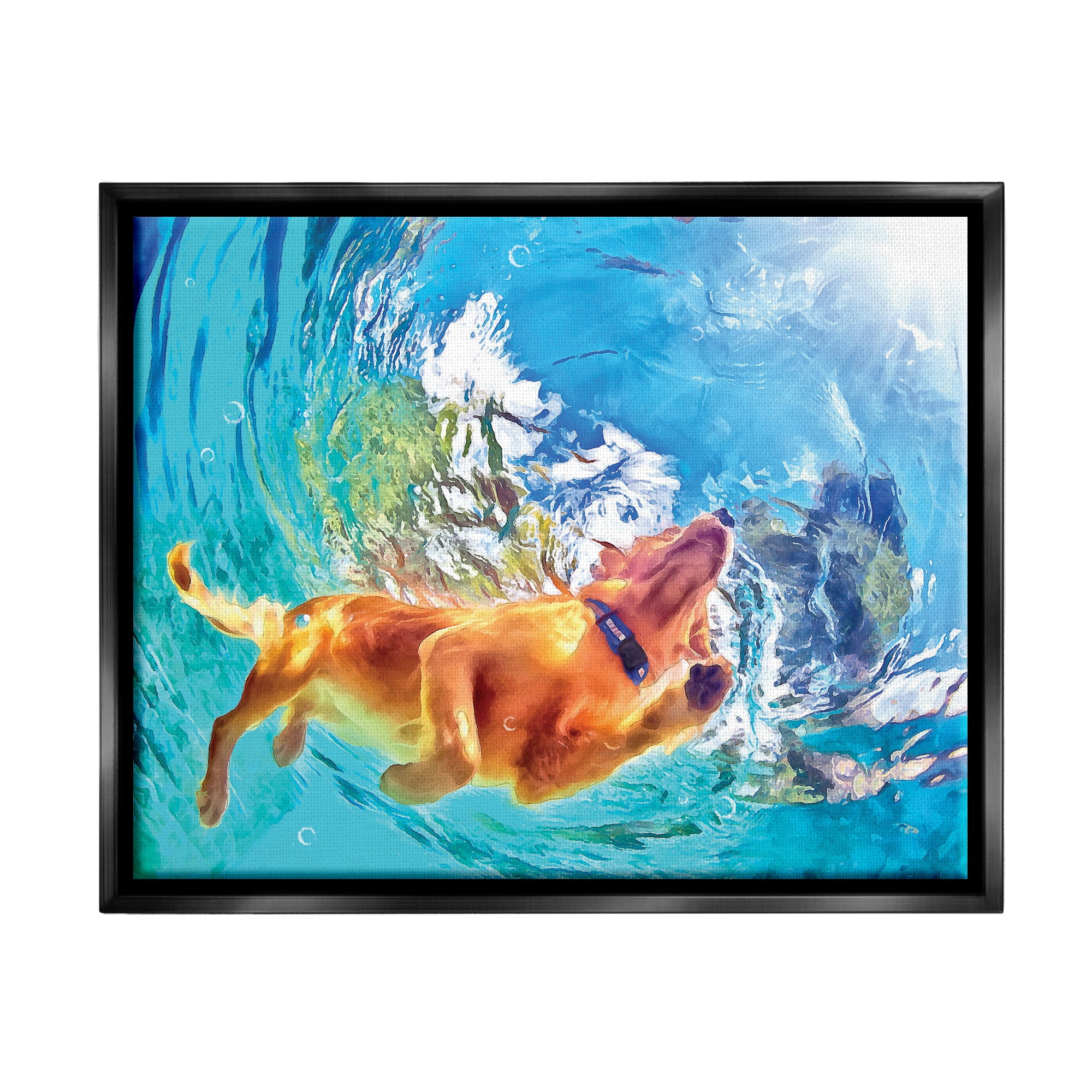 Stupell Industries Dog Swimming Underwater Animals & Insects Painting Black Floater Framed Art Print Wall Art, 31 x 25