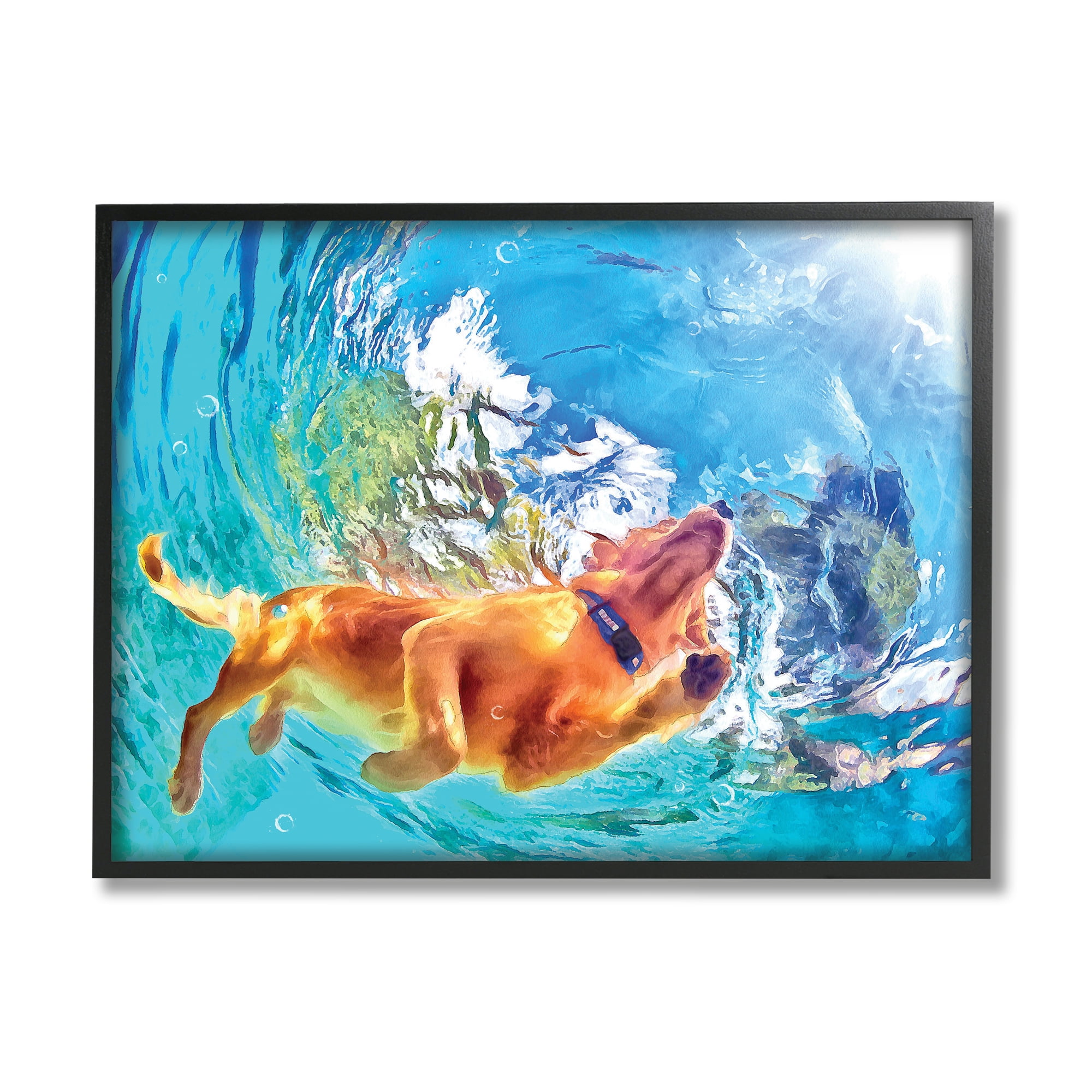 Stupell Industries Dog Swimming Underwater Animals & Insects Painting Black Framed Art Print Wall Art, 30 x 24
