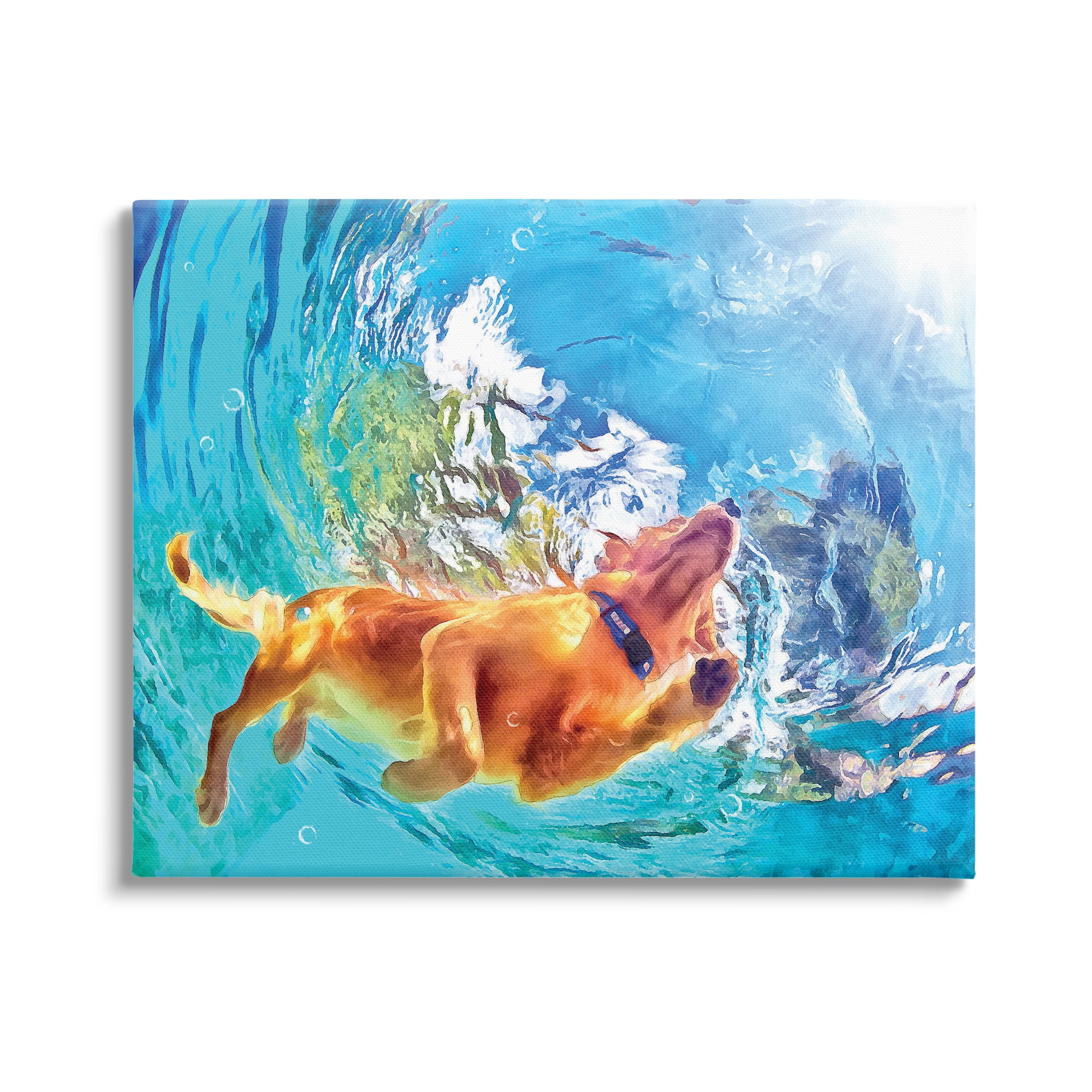 Stupell Industries Dog Swimming Underwater Animals & Insects Painting Gallery Wrapped Canvas Print Wall Art, 48 x 36