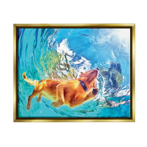 Stupell Industries Dog Swimming Underwater Animals & Insects Painting Gold Floater Framed Art Print Wall Art, 21 x 17