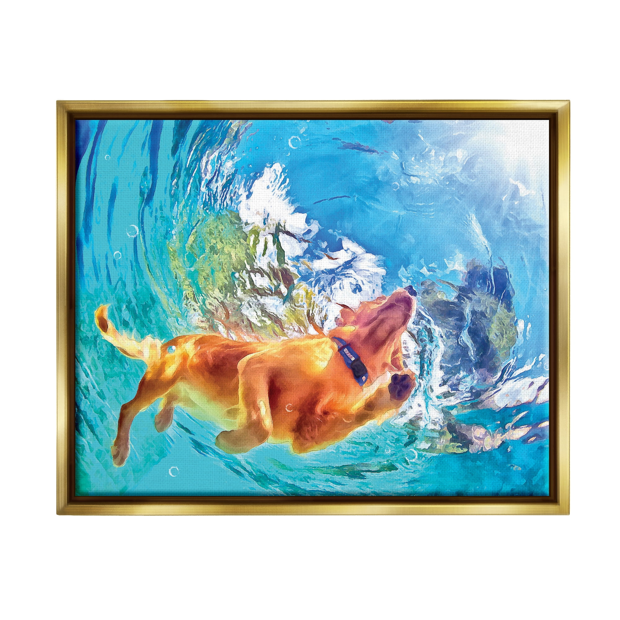 Stupell Industries Dog Swimming Underwater Animals & Insects Painting Gold Floater Framed Art Print Wall Art, 31 x 25