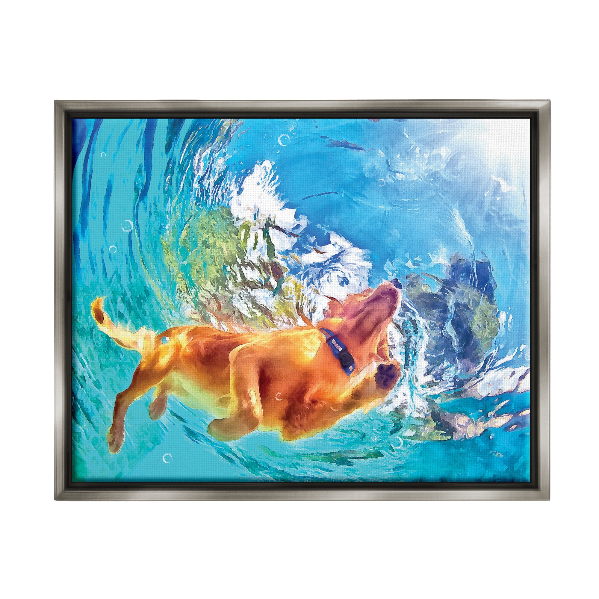 Stupell Industries Dog Swimming Underwater Animals & Insects Painting Gray Floater Framed Art Print Wall Art, 31 x 25