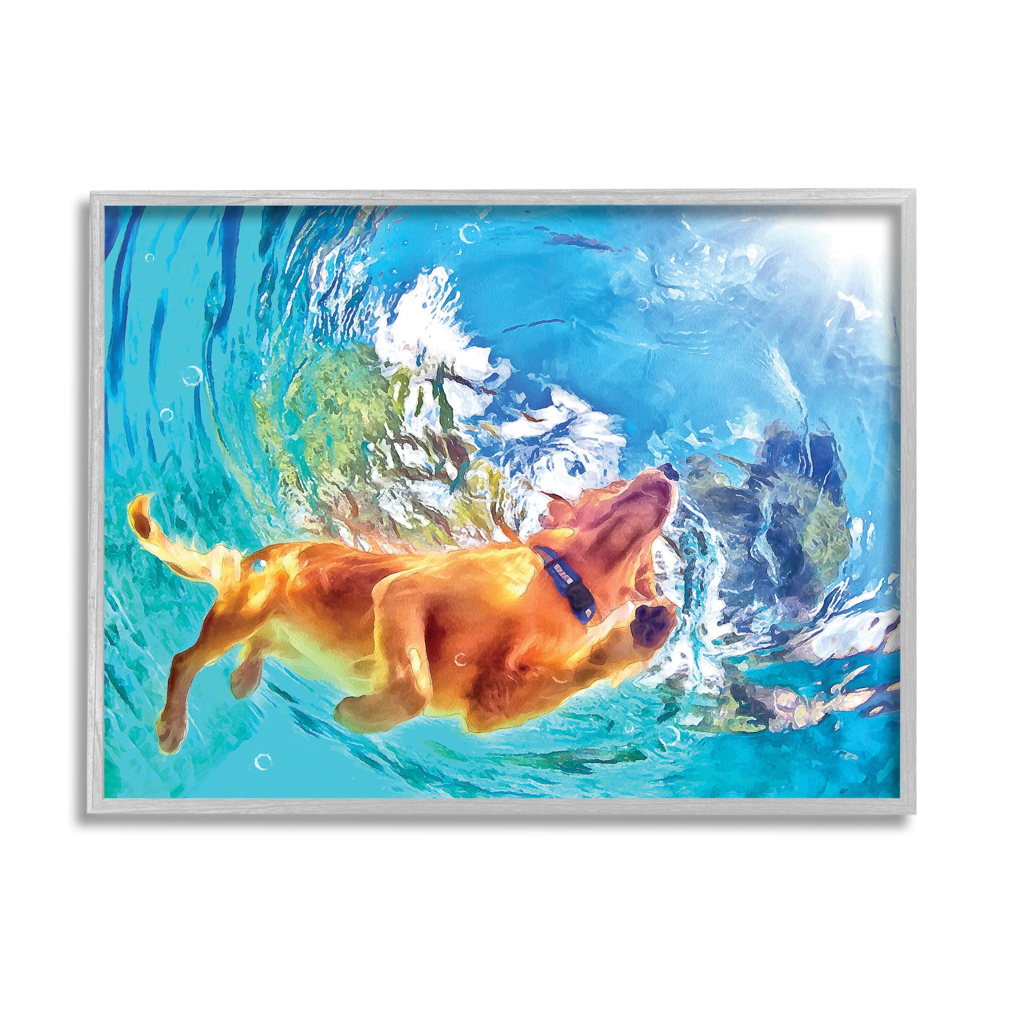 Stupell Industries Dog Swimming Underwater Animals & Insects Painting Gray Framed Art Print Wall Art, 30 x 24