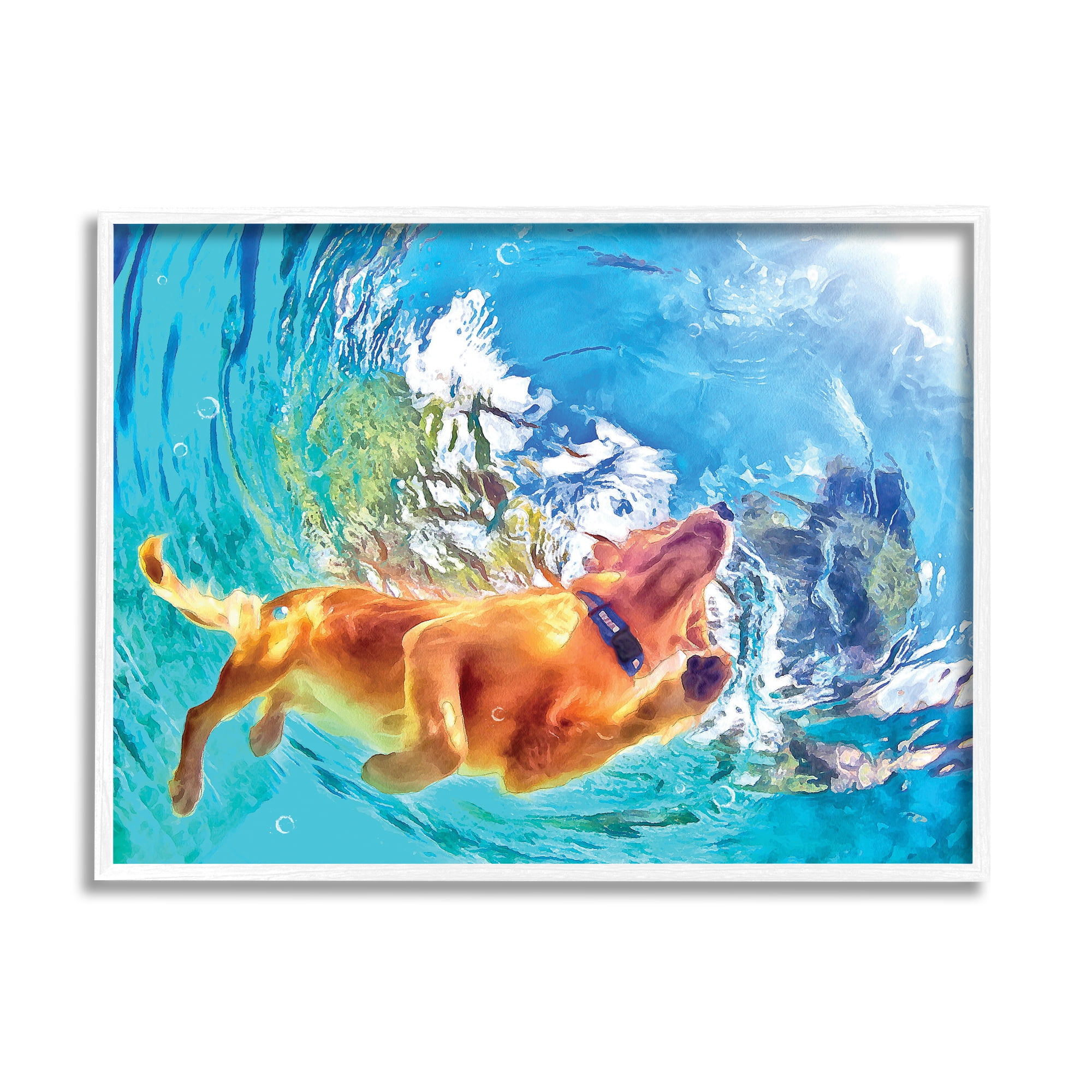 Stupell Industries Dog Swimming Underwater Animals & Insects Painting White Framed Art Print Wall Art, 30 x 24